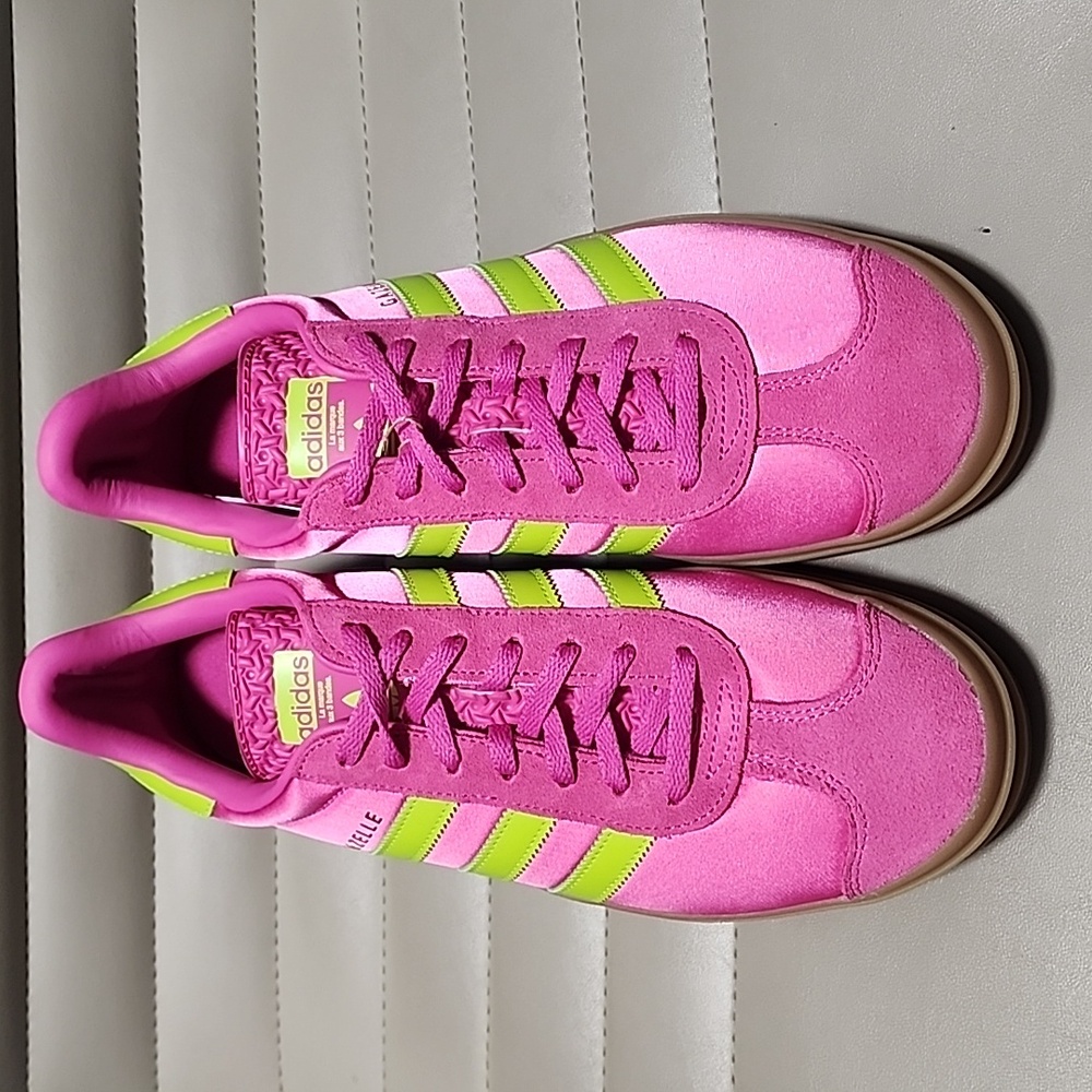 ADIDAS GAZELLE Bold Platform Sneakers W 10 11 RARE Pink Green Satin Trainers Gum - Picture 7 of 16